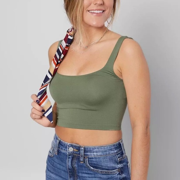 Free People Scoop Neck Crop Brami in Army Green - Picture 1 of 5